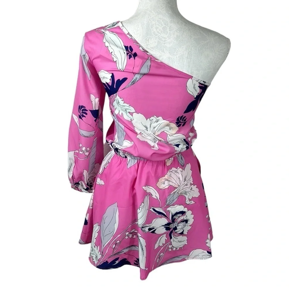 Yumi Kim Mini Dress Women’s Size XS‎ Eastern Garden Pink Floral One Shoulder NWT - Picture 3 of 15